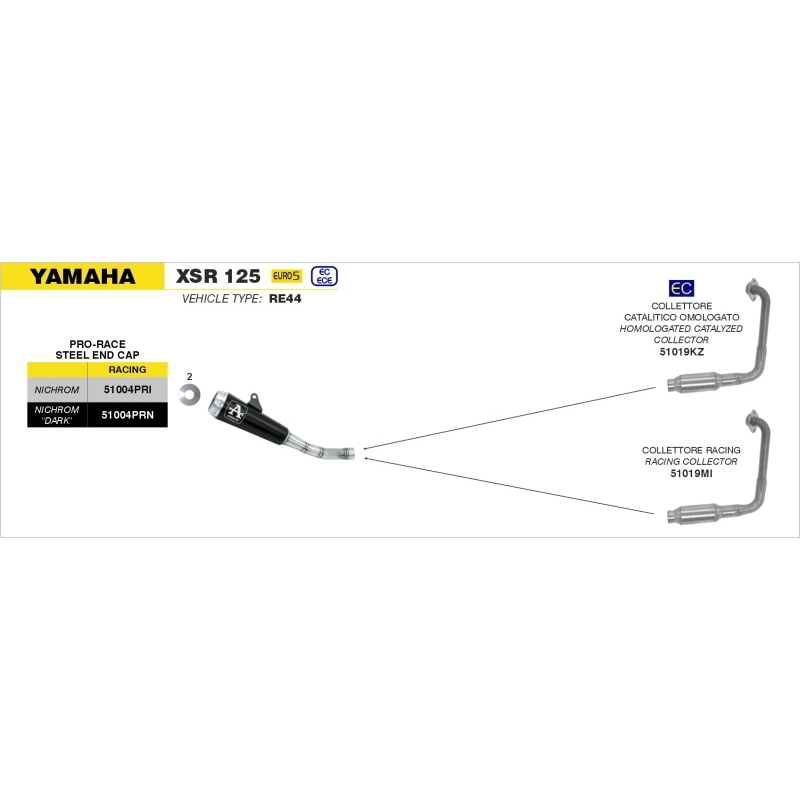 Marmitta Racing Pro-Race Nichrom Dark Raccordo Saldato Yamaha Yzf-R125 '19 Ric.Arrow