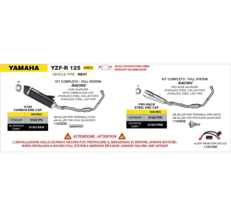 Kit Completo Con Silenziatore Icon In Alluminio "Dark" Per Yzf-R125 / Mt-125 E5+ '24/'26