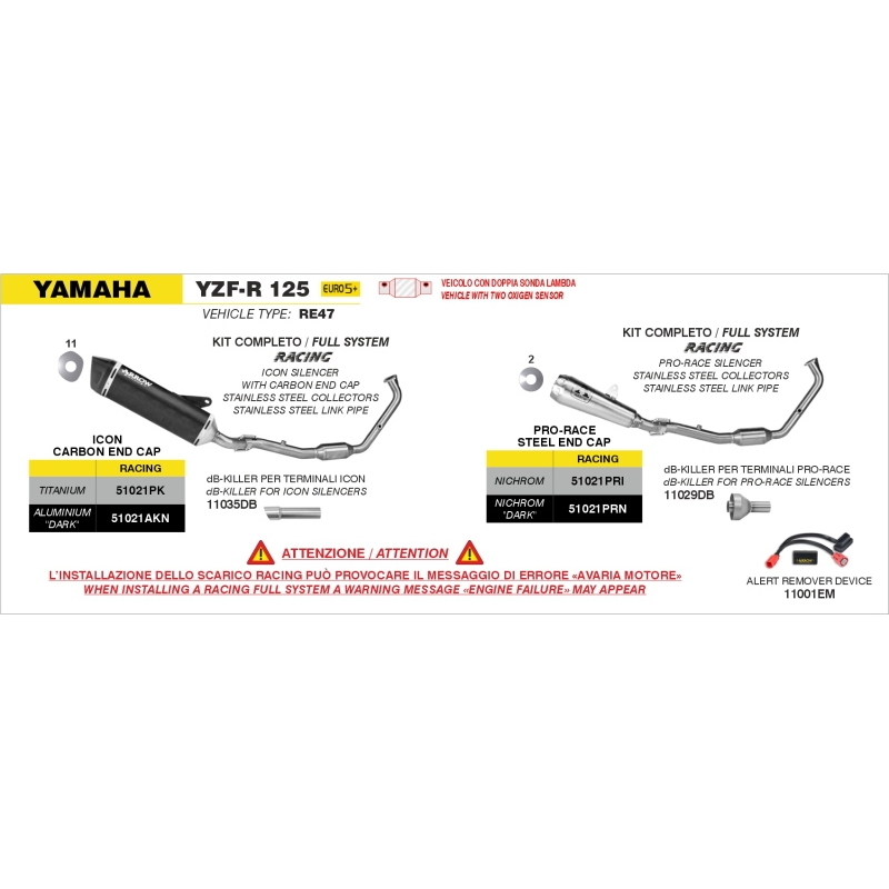 Kit Completo Con Silenziatore Icon In Titanio Per Yamaha Yzf-R125 / Mt-125 E5+ '24/'26
