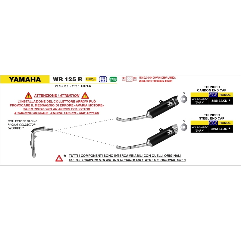 Silenziatore Thunder In Alluminio "Dark" + Raccordo In Inox Per Yamaha Wr125R / Wr125-A E5+ 2026