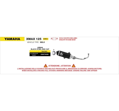 Kit Completo Con Silenziatore Urban In Alluminio "Dark" Per Yamaha X-Max 125 E5+ 2025/2006