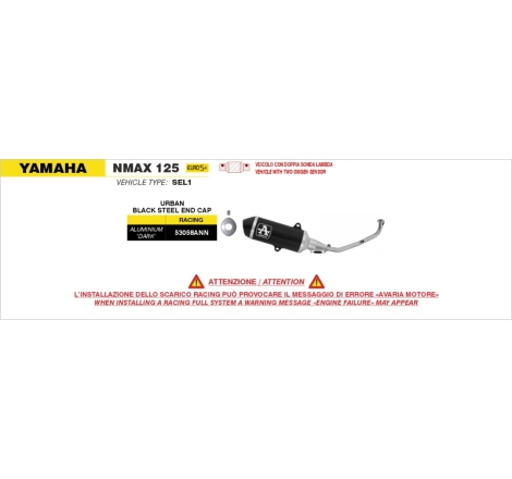 Kit Completo Con Silenziatore Urban In Alluminio "Dark" Per Yamaha N-Max 125 E5+ 2025/2006