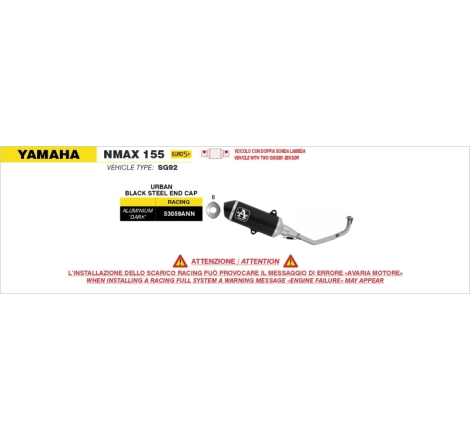 Kit Completo Con Silenziatore Urban In Alluminio "Dark" Per Yamaha N-Max 155 E5+ 2025/2006