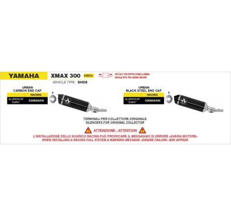 Kit Silenziatore Racing Urban Alluminio "Dark" Con Fond. Carby + Raccordo Inox Yamaha X-Max 300 E5+ '25/'26