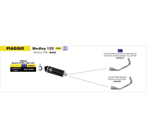 Collettore Acc.Inox Maxi Scooter Piaggiomedley 125/150 '16/20 Ric.Arrow