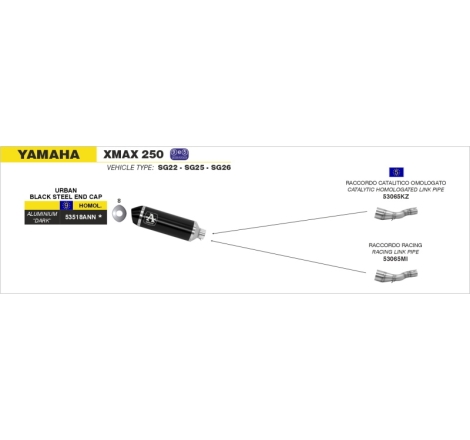 Collettore Acc.Inox Maxi Scooter Yamaha X-Max 250 '09/16 Ric.Arrow Catalitico Omologato