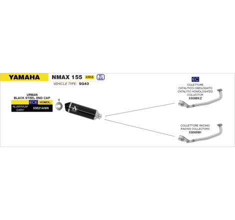 Collettore Acc.Inox Maxi Scooter Yamaha N-Max 125/155 '17/20 - Tricity125 '17/20Ric.Arrow