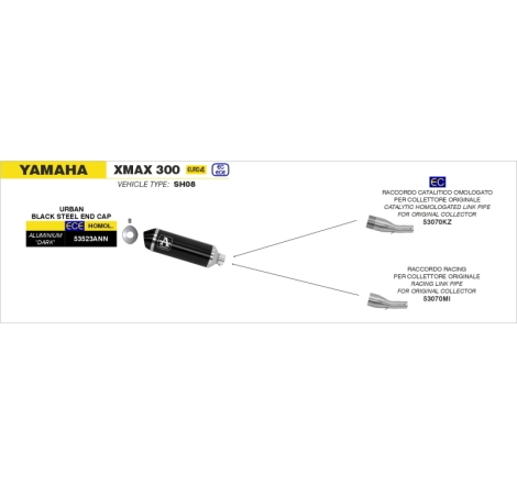 Raccordo Catalitico Omologato Inox Yamaha X-Max 300 '17/20 Ricambio Arrow