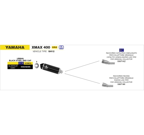 Raccordo Catalitico Omologato Inox Yamaha X-Max 400 '17/20 Ricambio Arrow