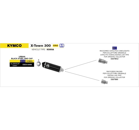 Raccordo Catalitico Omologato Inox Kymcox-Town 300 '16/20 Per Marmitte Arrow E Collettore Originale