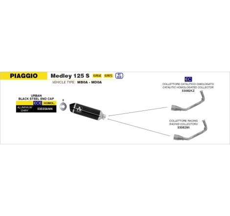 Collettore Racing Inox Piaggio Medley 125/150S '20 Ric.Arrow