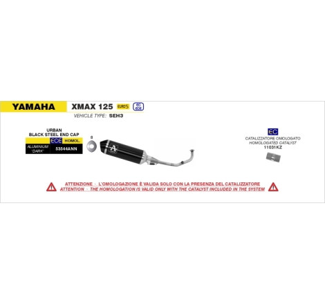 Kit Collettore + Terminale Urban Alluminio Dark Con Fondello Inox Nero Yamaha X-Max 125 '21