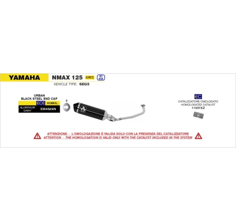 Kit Collettore + Terminale Urban Alluminio Dark Con Fondello Inox Nero Yamaha N-Max 125 '21