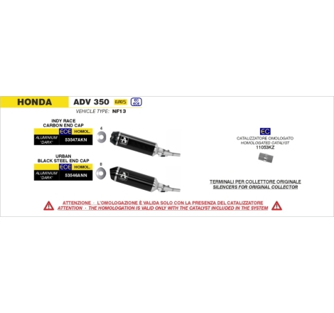 Raccordo + Terminale Indy Race Alluminiodark Con Fondello Carby Honda Adv 350 '22