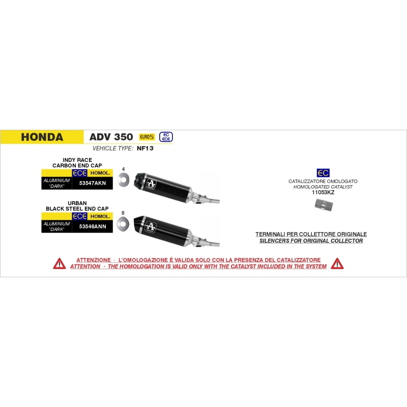 Raccordo + Terminale Indy Race Alluminiodark Con Fondello Carby Honda Adv 350 '22