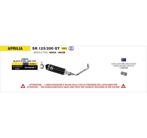 Kit Collettore + Terminale Urban Alluminio Dark Con Fondello Inox Nero Aprilia Sr 200Gt '22