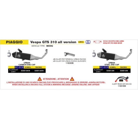 Kit Collettore + Silenziatore Omologati Per Vespa Gts 310 Euro5+ 2025