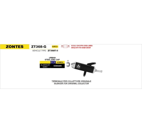 Silenziatore Urban In Alluminio "Dark" Per Zontes 368G '25/'26 E5+
