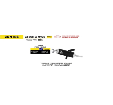 Silenziatore Urban In Alluminio "Dark" Per Zontes 368G "Enduro / Etg" '26 E5+