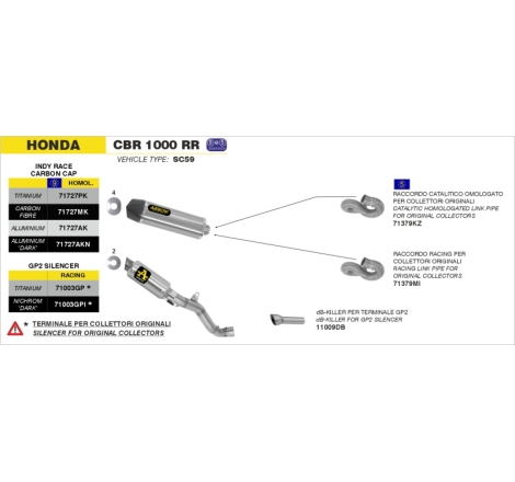 Marmitta Inox Dark + Raccordo Inox Gp2 Honda Cbr 1000 Rr'08-10