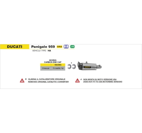 Marmitte Racing Works Titanio Con Fond. Carby Dx+Sx E Raccordo 1:1 Inox Ducati 959 Panigale '16/18