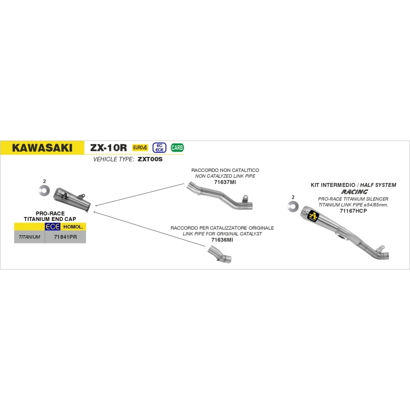 Kit Racc.+ Marm.Full Titanio Kawasaki Zx-10Rr '17 Con Terminale Pro-Race Innesto Ø65Mm