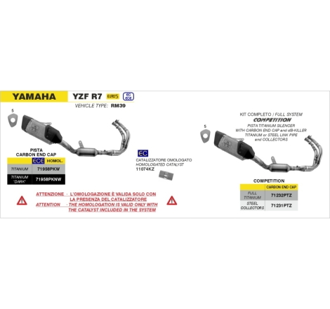Kit Completo Competition Versione Alta  Yamaha Yzf R7 '21/23 Terminale Pista Con Fond.Carby