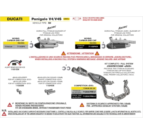 Kit Completo Competition Evo "Low Sound" Per Ducati Panigale V4 E5+ 2025 Con Silenziatori Pro-Race