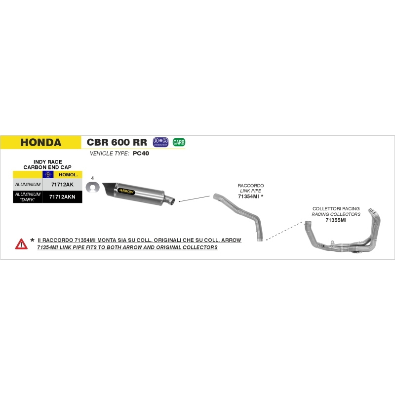 Raccordo Centrale Acc.Inox Honda Cbr 600Rr'07-08 Ric.Arrow + Ric.Originale