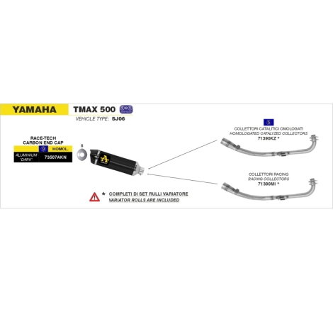 Collettore Acc.Inox Yamaha T-Max 500'08 Ric.Arrow