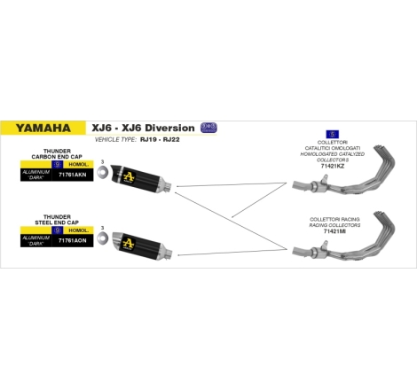 Collettori Acc.Inox 4:2:1 Yamaha Xj6'09-10 / Xj6 Diversion'10 Con Catalizzatore Ric.Arrow Omologati