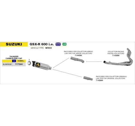 Collettori Acc.Inox 4:2:1 Suzuki Gsx-R 600/750'11-12 Conici Con Sonda Lambda Ric.Arrow