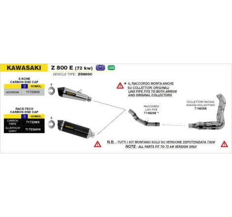 Collettori Acc.Inox 4:2:1 Kawasaki Z-800E'13 Ric.Arrow + Ric.Originale