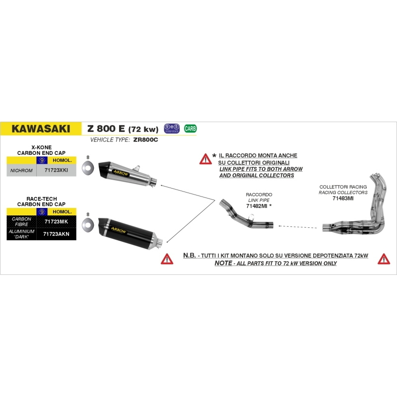 Collettori Acc.Inox 4:2:1 Kawasaki Z-800E'13 Ric.Arrow + Ric.Originale