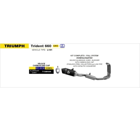 Kit Completo Omologato Con Silenziatore Veloce In Alluminio Dark Per Triumph Trident 660 '25