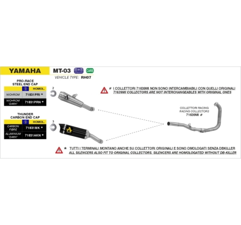 Collettori 2:1 Inox Yamaha Mt-03 '16 Solo Per Marmitte Arrow