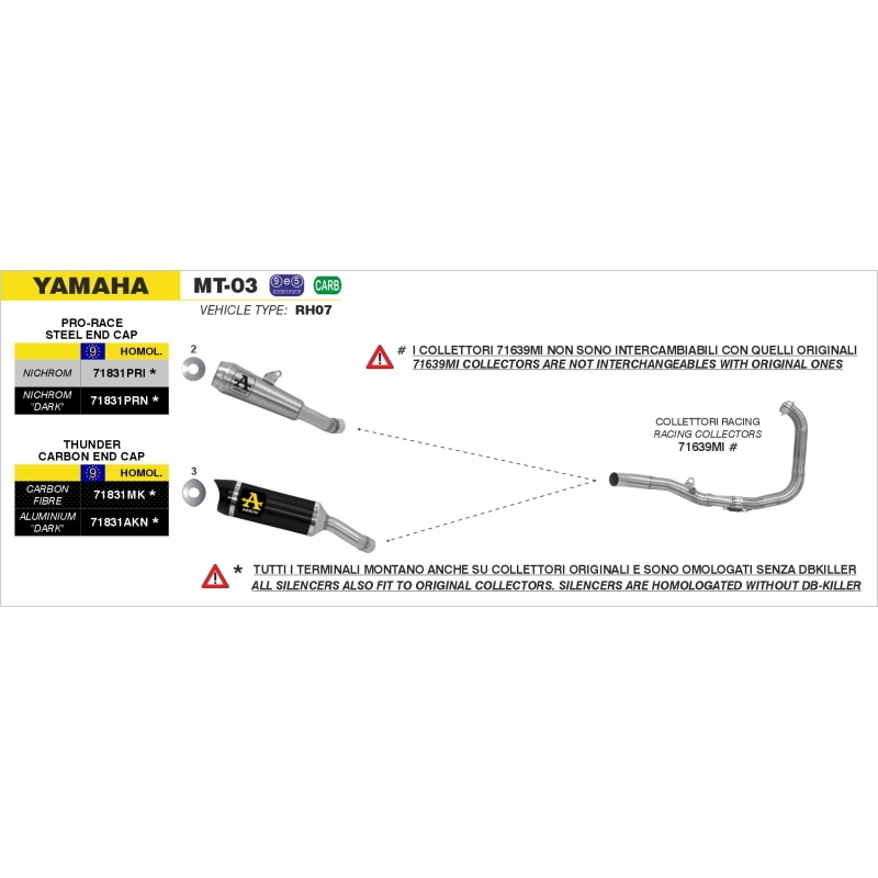 Collettori 2:1 Inox Yamaha Mt-03 '16 Solo Per Marmitte Arrow