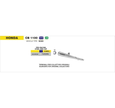 Marmitta Acc.Inox Pro Racing Honda Cb 1100'13 Ric.Originale + Ric.Arrow Omologata