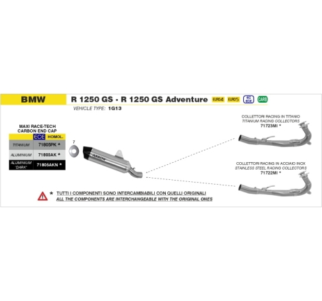 Collettori Racing Dekat Titanio Bmw R1250Gs '19 Ric.Originale + Ric.Arrow