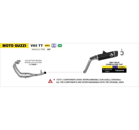 Collettori Racing Dekat Inox Moto Guzzi V85Tt '21 Ric.Originale + Ric.Arrow