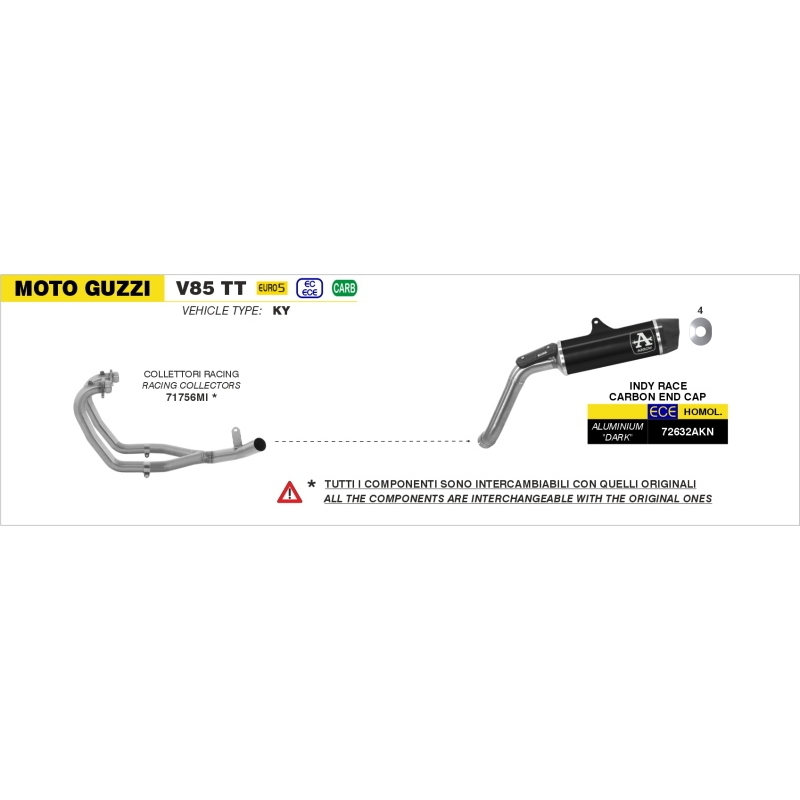 Collettori Racing Dekat Inox Moto Guzzi V85Tt '21 Ric.Originale + Ric.Arrow