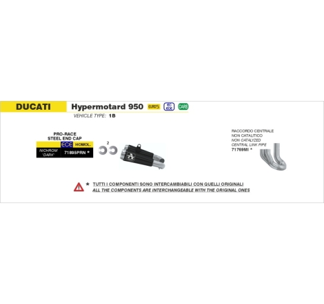 Raggruppamento 2:1 Racing Dekat Inox Ducati Hypermotard 950 '22 Per Collettori E Raggruppamento 1:2 Origin.