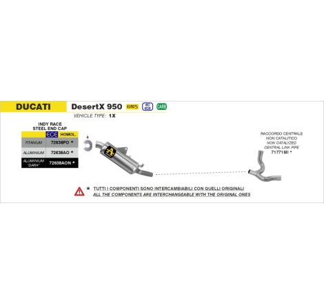 Raggruppamento 2:1 Racing Dekat Inox Ducati Desertx 950 '22 Ric.Originale + Ric.Arrow