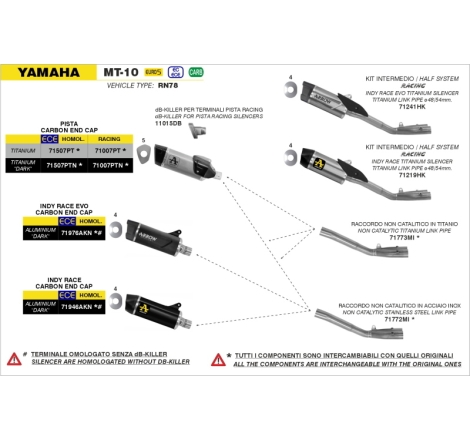 Raccordo Racing Dekat Inox Yamaha Mt-10 '22 Per Collettori Originali E Marmitta Originale O Pista Arrow