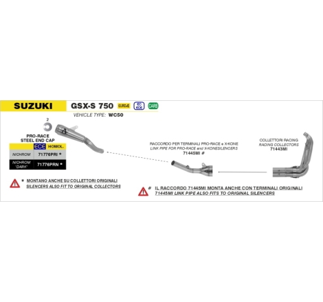 Marmitta Pro-Race Nichrom Con Raccordo Saldato Suzuki Gsx-S 750 '17 Per Collettori Originali Ed Arrow Omologata