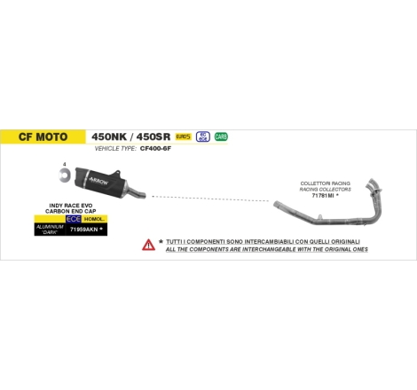 Collettore Racing Dekat Inox Cf Moto 450Nx/Sr '23 Ric.Originale + Ric.Arrow