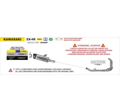 Collettore Racing Dekat Inox Kawasaki  Zx-4R '24 Ric.Originale + Ric.Arrow