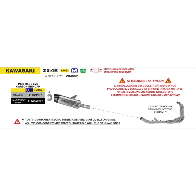 Collettore Racing Dekat Inox Kawasaki  Zx-4R '24 Ric.Originale + Ric.Arrow