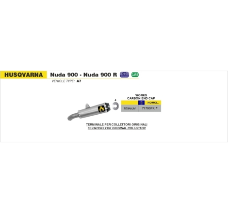 Marmitta Titanio Works Husqvarna Nuda 900 / Nuda 900 R C.Fond.Carby Ric.Arrow + Ric.Originale Omologata