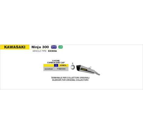 Marmitta Inox X-Kone Kawasaki Ninja 250/300'13 Con Fond.Carby Omologata